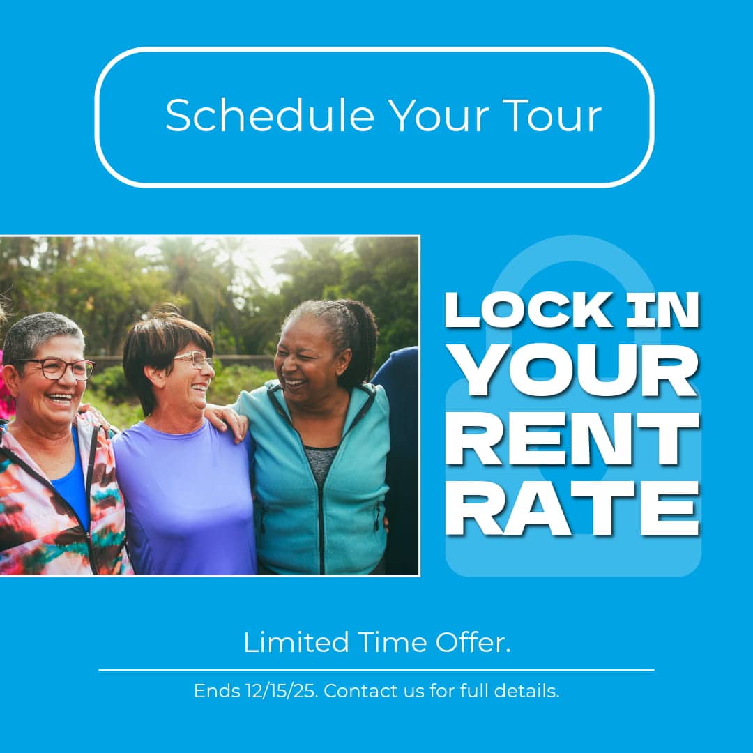 happy elderly woman Limited Time Offer Flyer to Schedule a Tour